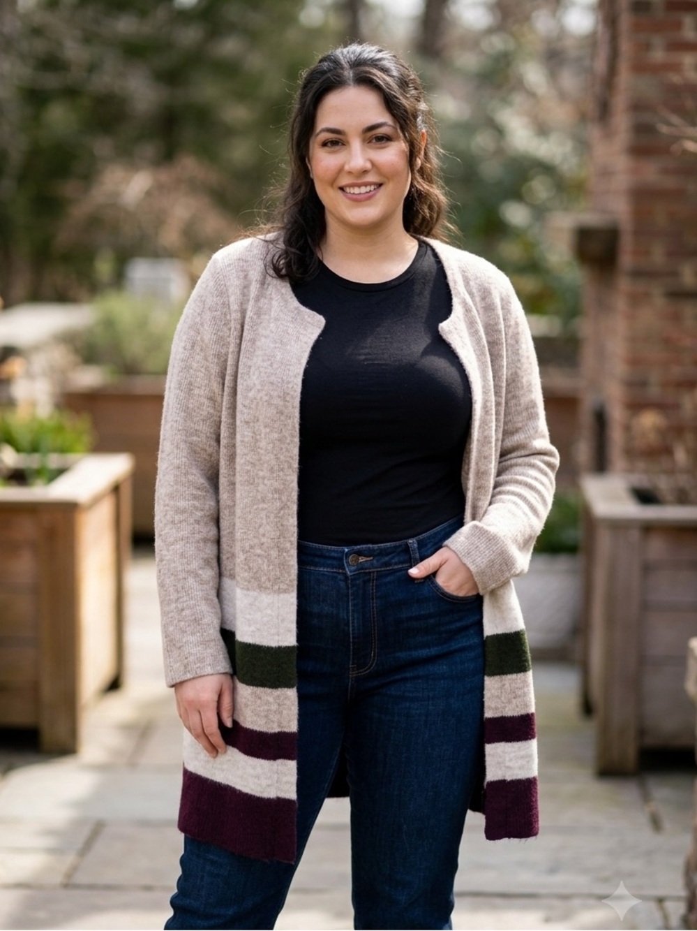 Stitches & Stripes XXL Soft Knit Cardigan Autumn Fall Burgundy Green